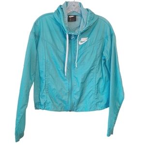 Nike | Women's Blue Green Full Zipper Cropped Rain Hoodie Jacket (Size XS)
